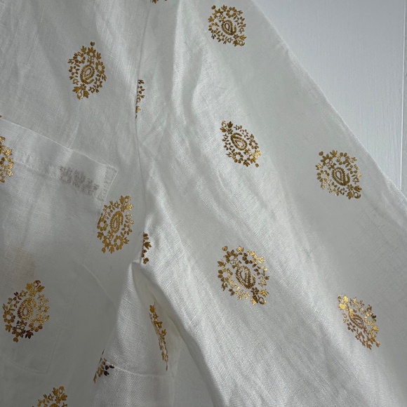 BODEN White Linen Button Down Shirt Top Size 14 with Gold Print - NWT Brand New! - Picture 5 of 6